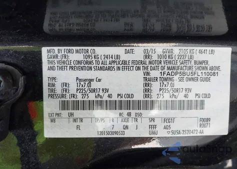 2015 Ford C-Max Hybrid Sel из США, поврежденный, VIN 1FADP5BU5FL110081